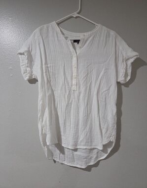 Quince White Short-Sleeve Button Henley Tunic